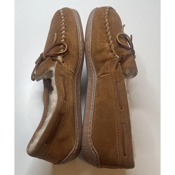 Minnetonka Leather Sheep Wool Lined Loafer Slippers Size 11 Men’s Brown - Picture 5 of 8